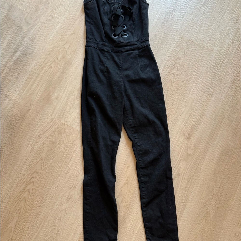 3x1 Black Lace-Up Jumpsuit